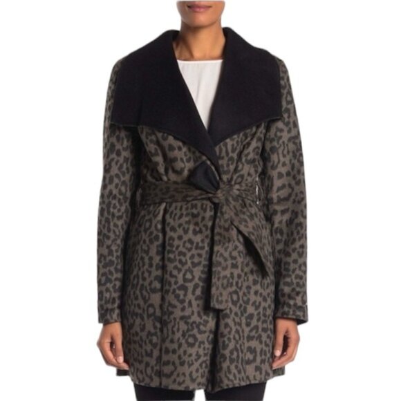 Tahari NEW Ella Leopard Animal Print Wrap Coat Wool Belt Shawl Jacket Pockets XL - Picture 1 of 16